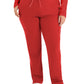 Women's Seven-Pocket Mid-Rise Rib-Knit Elastic Waist Cargo Pant - LB400 - Red