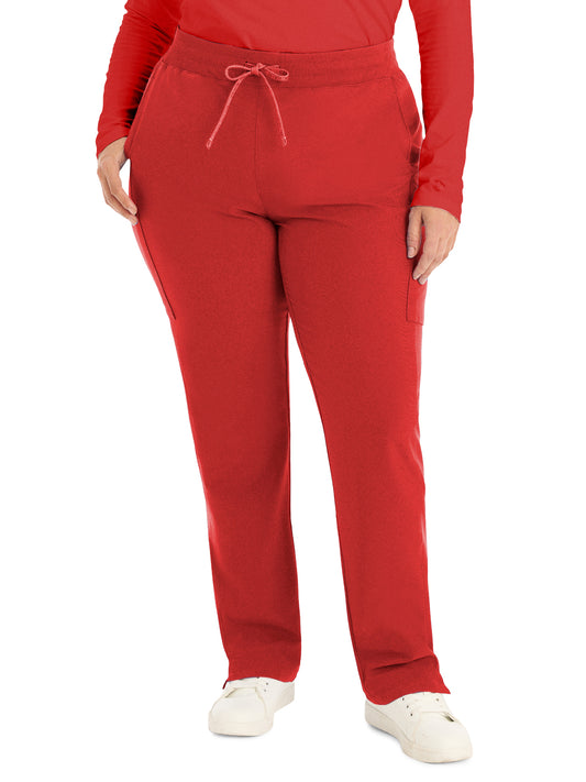 Women's Seven-Pocket Mid-Rise Rib-Knit Elastic Waist Cargo Pant - LB400 - Red
