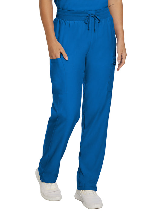 Women's Seven-Pocket Mid-Rise Rib-Knit Elastic Waist Cargo Pant - LB400 - Royal