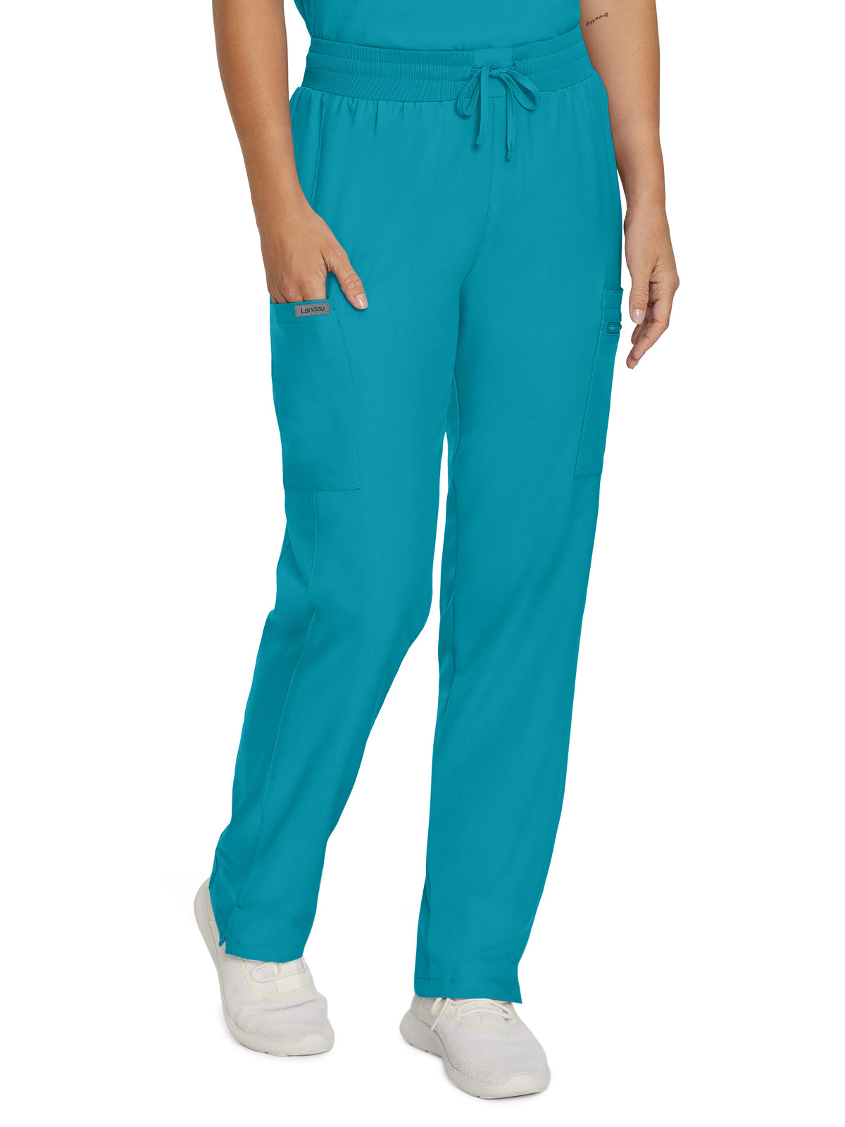 Women's Seven-Pocket Mid-Rise Rib-Knit Elastic Waist Cargo Pant - LB400 - Teal