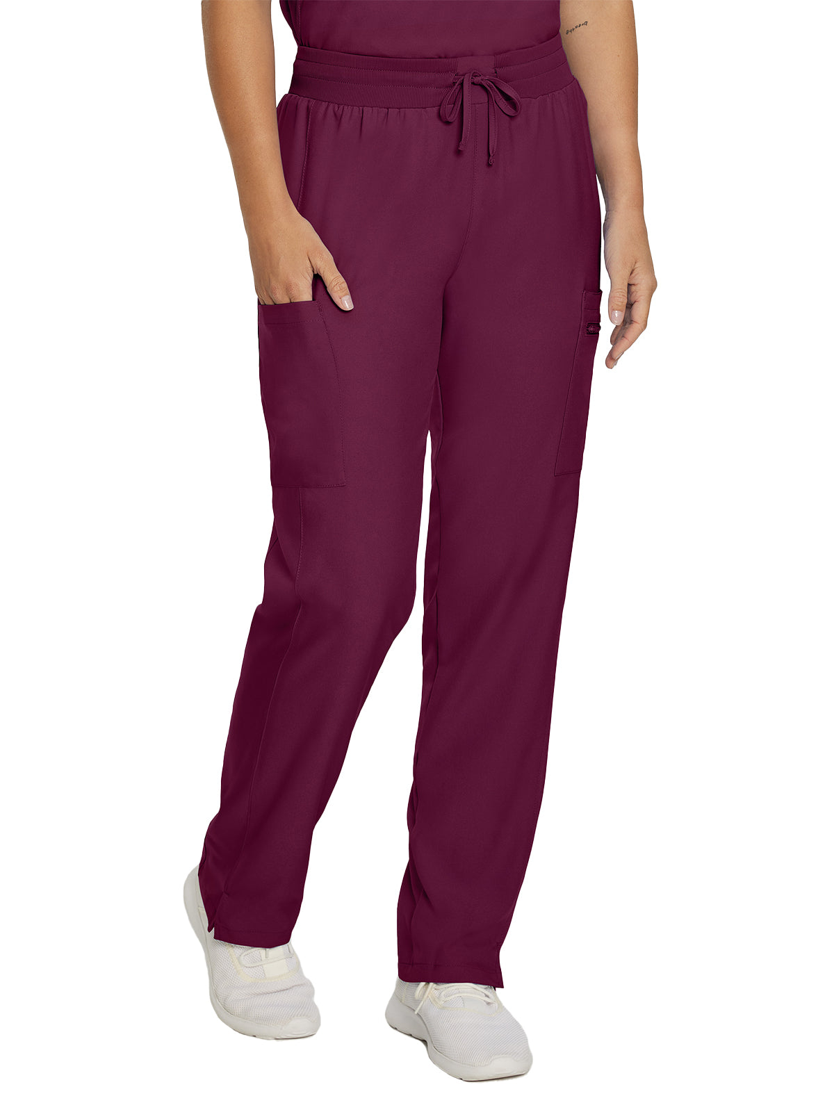 Women's Seven-Pocket Mid-Rise Rib-Knit Elastic Waist Cargo Pant - LB400 - Wine