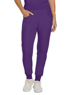 Women's Seven-Pocket Mid-Rise Rib-Knit Elastic Waist Jogger Pant - LB401 - Eggplant
