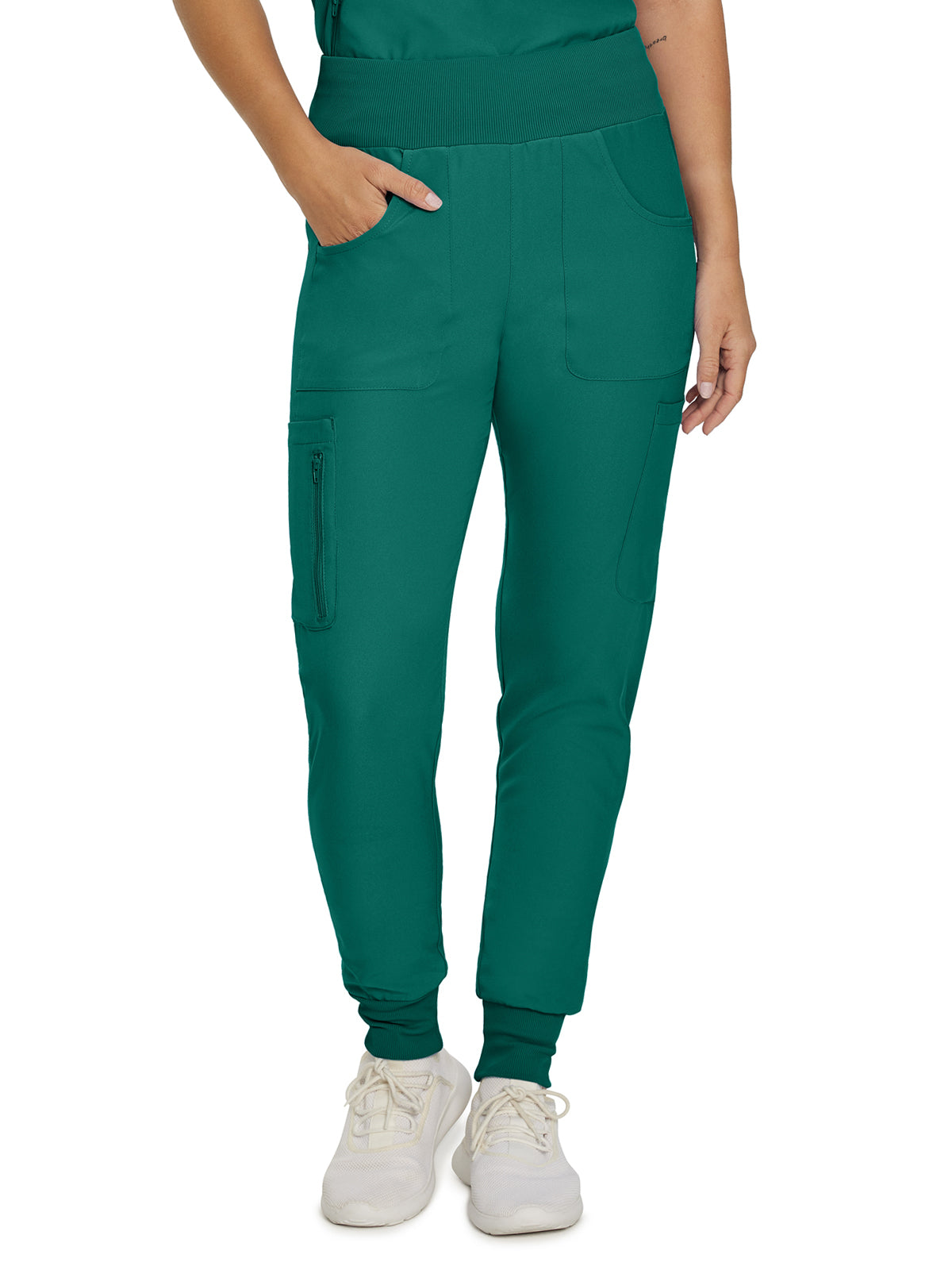 Women's Seven-Pocket Mid-Rise Rib-Knit Elastic Waist Jogger Pant - LB401 - Hunter