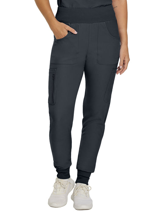 Women's Seven-Pocket Mid-Rise Rib-Knit Elastic Waist Jogger Pant - LB401 - Pewter