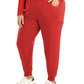 Women's Seven-Pocket Mid-Rise Rib-Knit Elastic Waist Jogger Pant - LB401 - Red