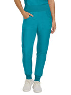 Women's Seven-Pocket Mid-Rise Rib-Knit Elastic Waist Jogger Pant - LB401 - Teal