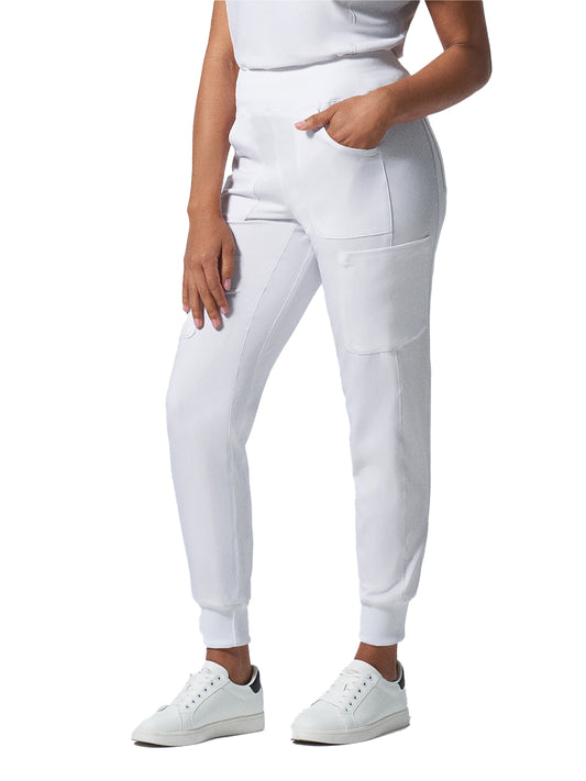 Women's Seven-Pocket Mid-Rise Rib-Knit Elastic Waist Jogger Pant - LB401 - White