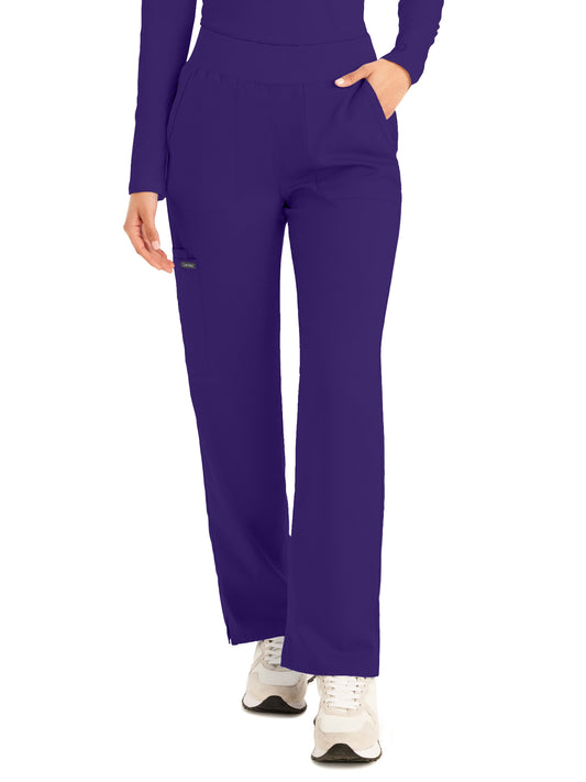 Women's Five-Pocket Mid-Rise Rib-Knit Elastic Waist Straight Leg Pant - LB405 - Grape