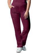 Women's Five-Pocket Mid-Rise Rib-Knit Elastic Waist Straight Leg Pant - LB405 - Wine