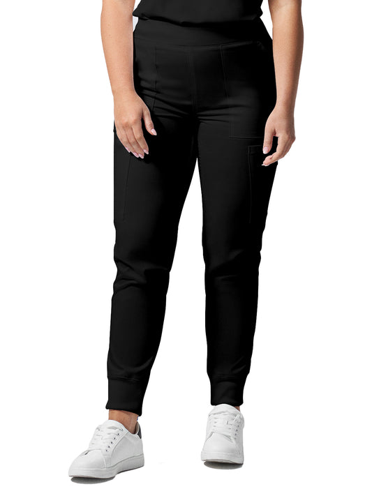 Women's Six-Pocket Mid-Rise Elastic-Back Waist Jogger Pant - LB406 - Black