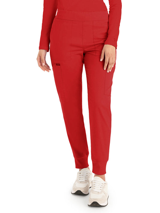 Women's Six-Pocket Mid-Rise Elastic-Back Waist Jogger Pant - LB406 - True Red