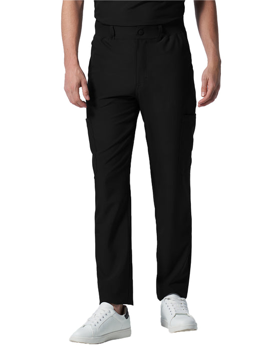 Men's Eight-Pocket Mid-Rise Rib-Knit Elastic Waist Cargo Pant - LB410 - Black