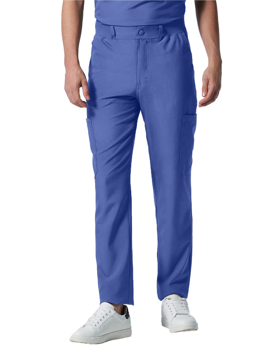 Men's Eight-Pocket Mid-Rise Rib-Knit Elastic Waist Cargo Pant - LB410 - Ceil Blue