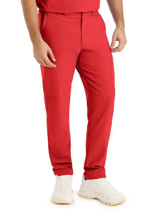 Men's Eight-Pocket Mid-Rise Rib-Knit Elastic Waist Cargo Pant - LB410 - Red