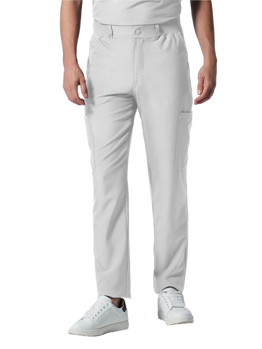 Men's Eight-Pocket Mid-Rise Rib-Knit Elastic Waist Cargo Pant - LB410 - White