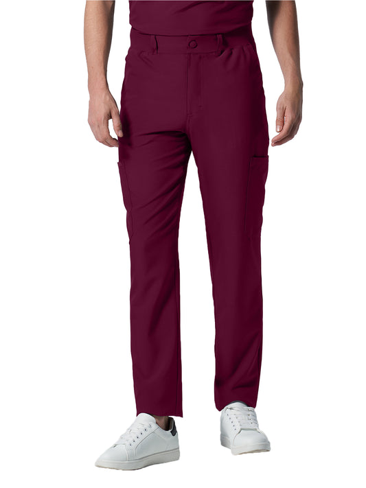 Men's Eight-Pocket Mid-Rise Rib-Knit Elastic Waist Cargo Pant - LB410 - Wine