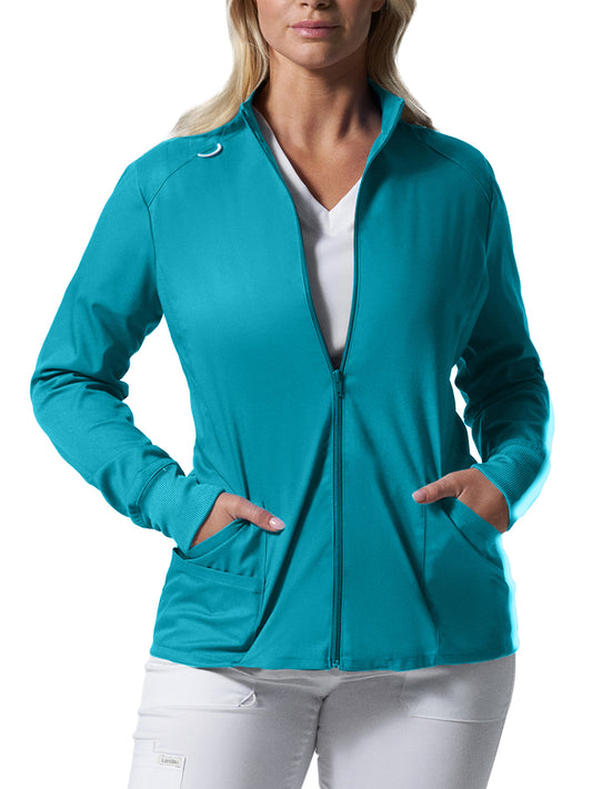 Women's Three-Pocket Mock Neck Zip-Front Jacket - LJ701 - Teal