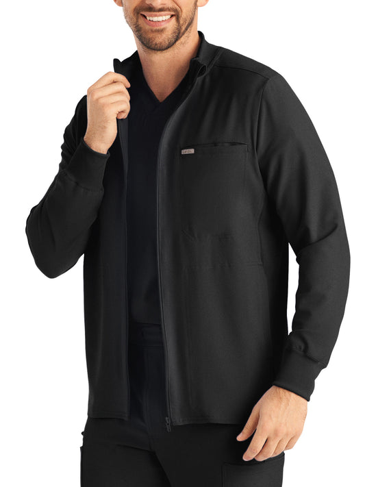Men's Three-Pocket Mock-Neck Zip-Front Jacket - LJ703 - Black
