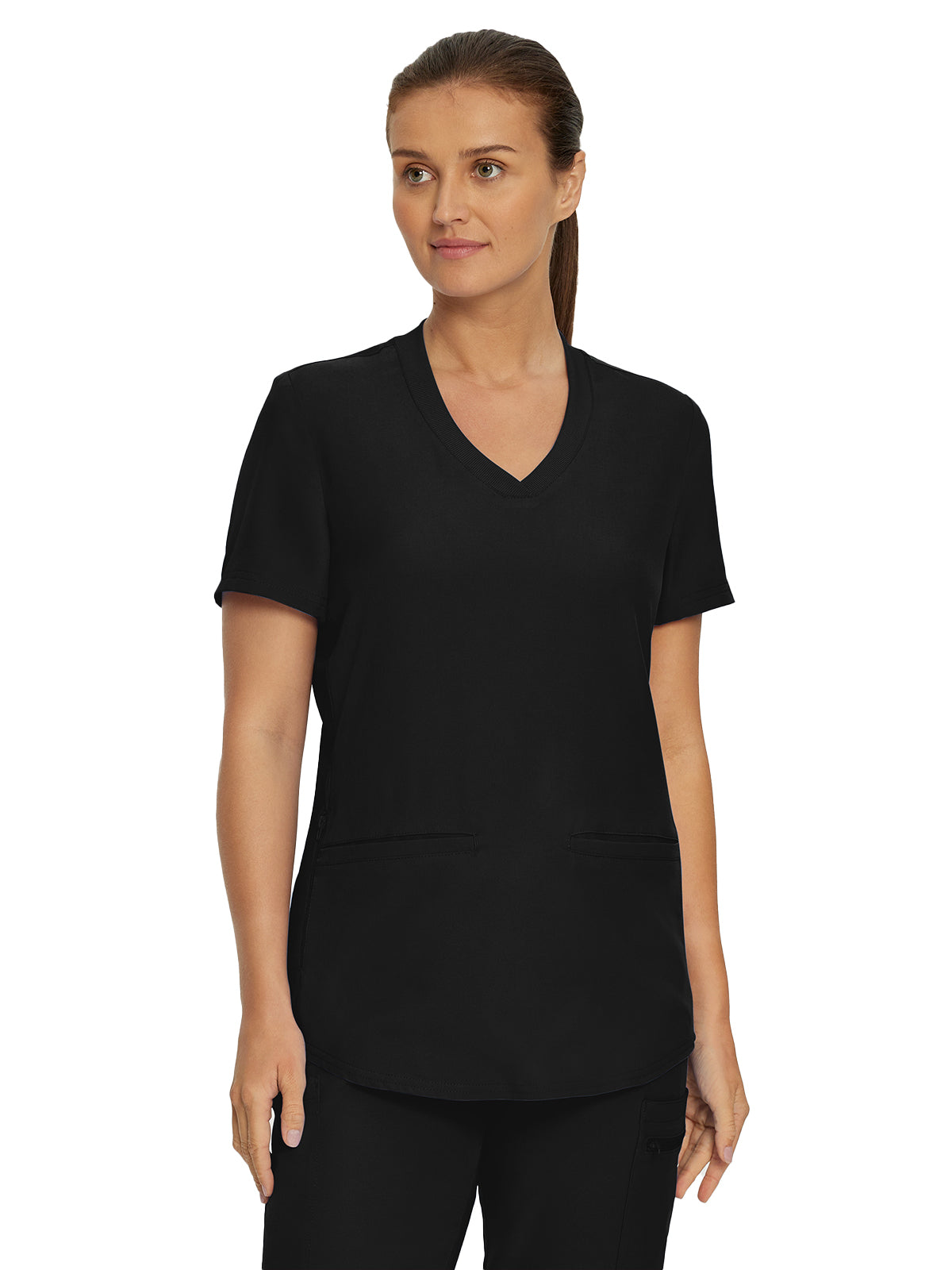 Women's Three-Pocket Rib-Knit Neckline V-Neck Top - LT100 - Black