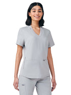 Women's Three-Pocket Rib-Knit Neckline V-Neck Top - LT100 - Gray