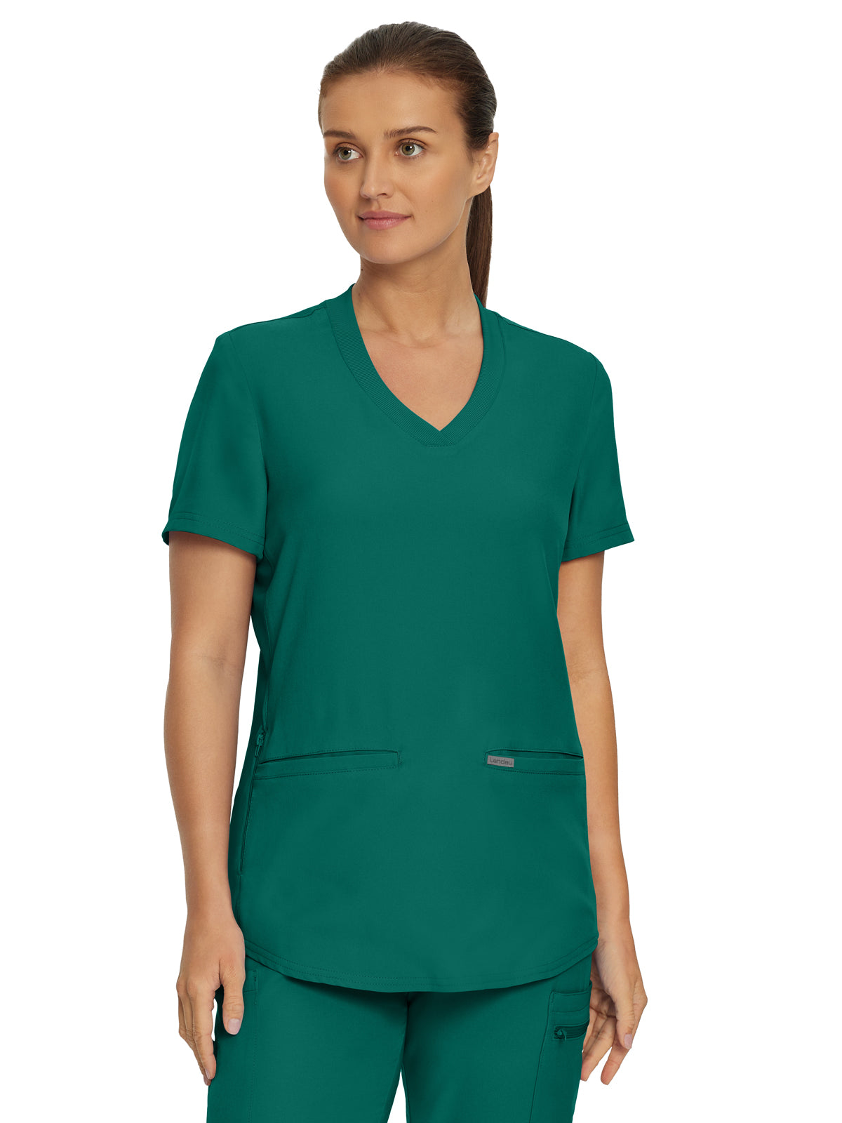 Women's Three-Pocket Rib-Knit Neckline V-Neck Top - LT100 - Hunter