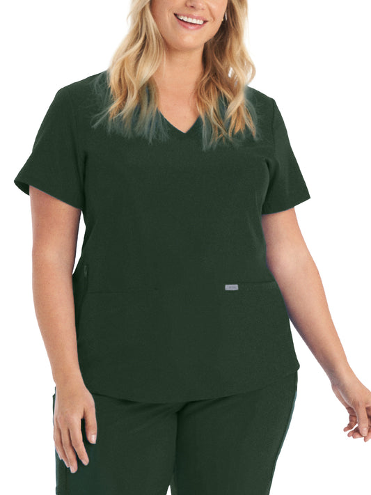 Women's Three-Pocket Rib-Knit Neckline V-Neck Top - LT100 - Mountain View