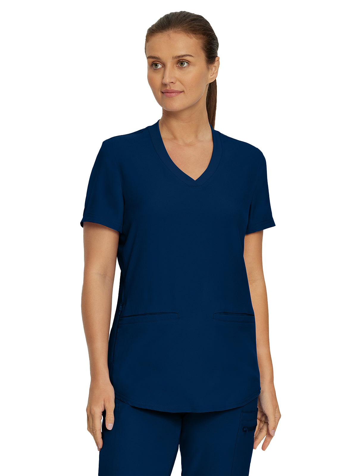 Women's Three-Pocket Rib-Knit Neckline V-Neck Top - LT100 - Navy
