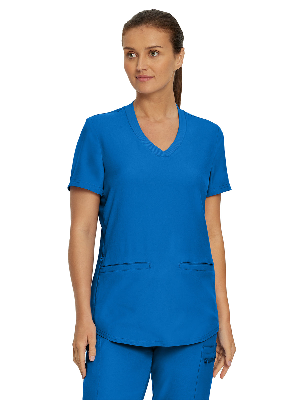 Women's Three-Pocket Rib-Knit Neckline V-Neck Top - LT100 - Royal