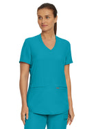 Women's Three-Pocket Rib-Knit Neckline V-Neck Top - LT100 - Teal