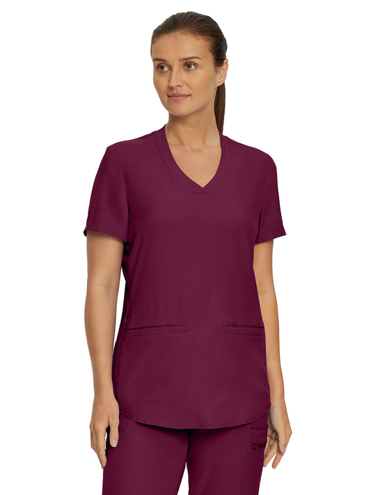 Women's Three-Pocket Rib-Knit Neckline V-Neck Top - LT100 - Wine
