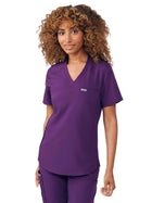 Women's Two-Pocket Shirttail Hemline V-Neck Top - LT101 - Eggplant