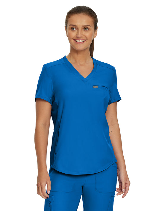 Women's Two-Pocket Shirttail Hemline V-Neck Top - LT101 - Royal