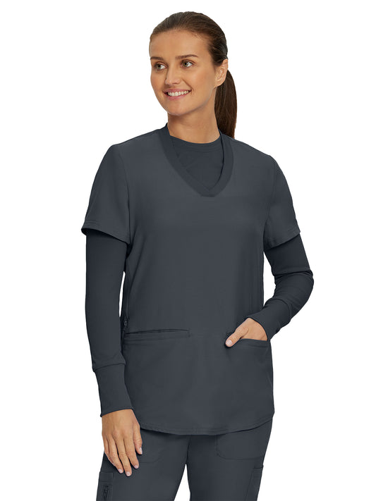 Women's One-Pocket Long-Sleeve Crew Neck Underscrub Tee - LT103 - Pewter