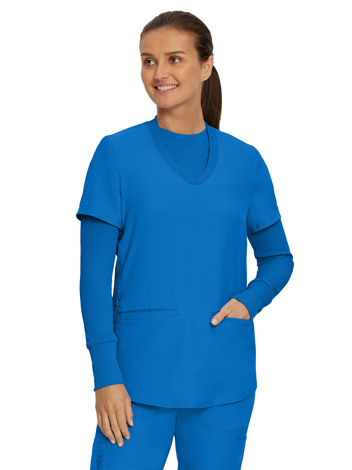 Women's One-Pocket Long-Sleeve Crew Neck Underscrub Tee - LT103 - Royal