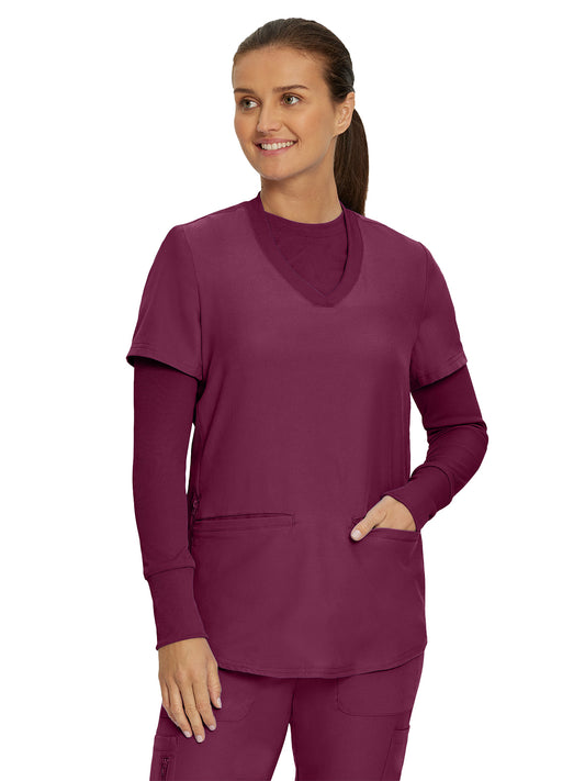 Women's One-Pocket Long-Sleeve Crew Neck Underscrub Tee - LT103 - Wine