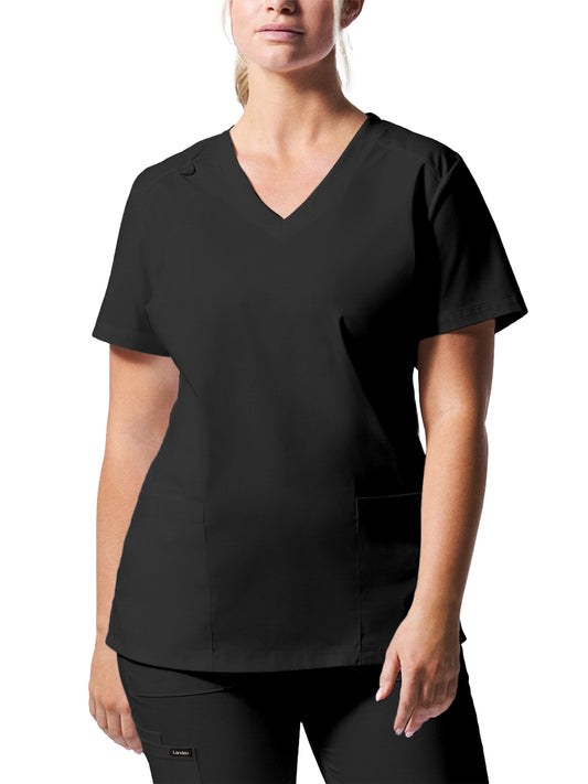 Women's Three-Pocket V-Neck Top - LT105 - Black