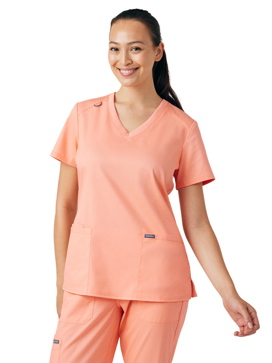 Women's Three-Pocket V-Neck Top - LT105 - Desert Flower