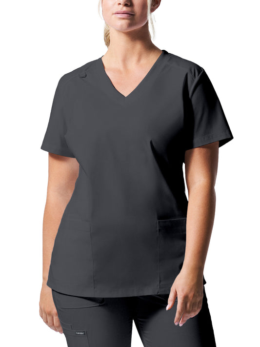 Women's Three-Pocket V-Neck Top - LT105 - Graphite