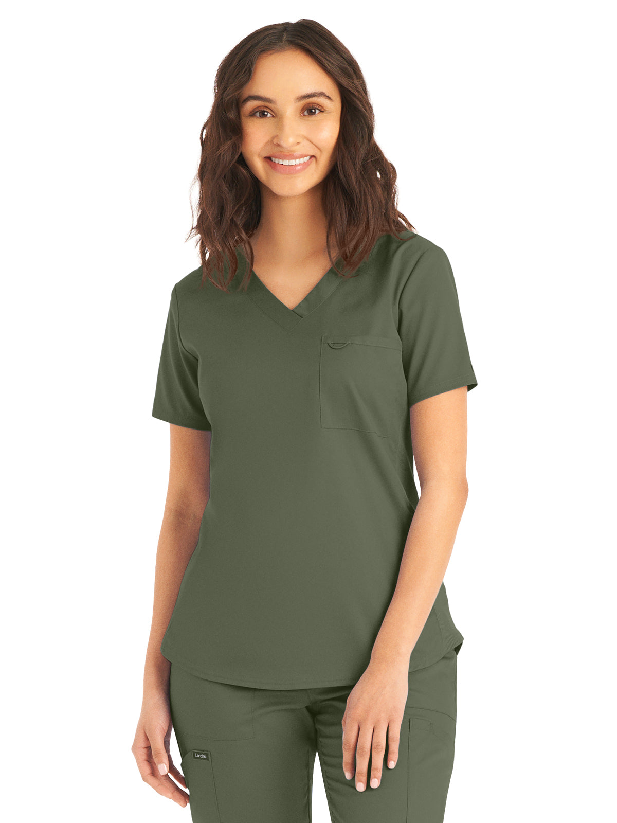Women's Two-Pocket Back Princess Seamed V-Neck Top - LT107 - Olive Moss