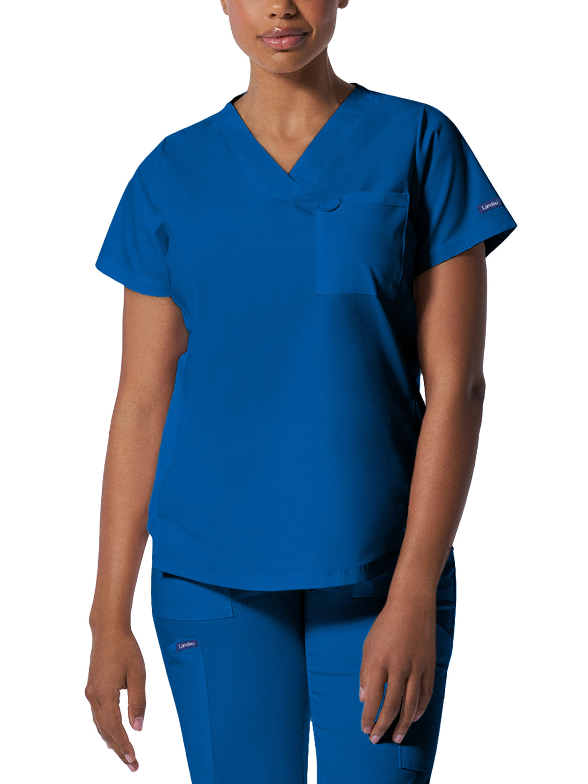Women's Two-Pocket Back Princess Seamed V-Neck Top - LT107 - Royal