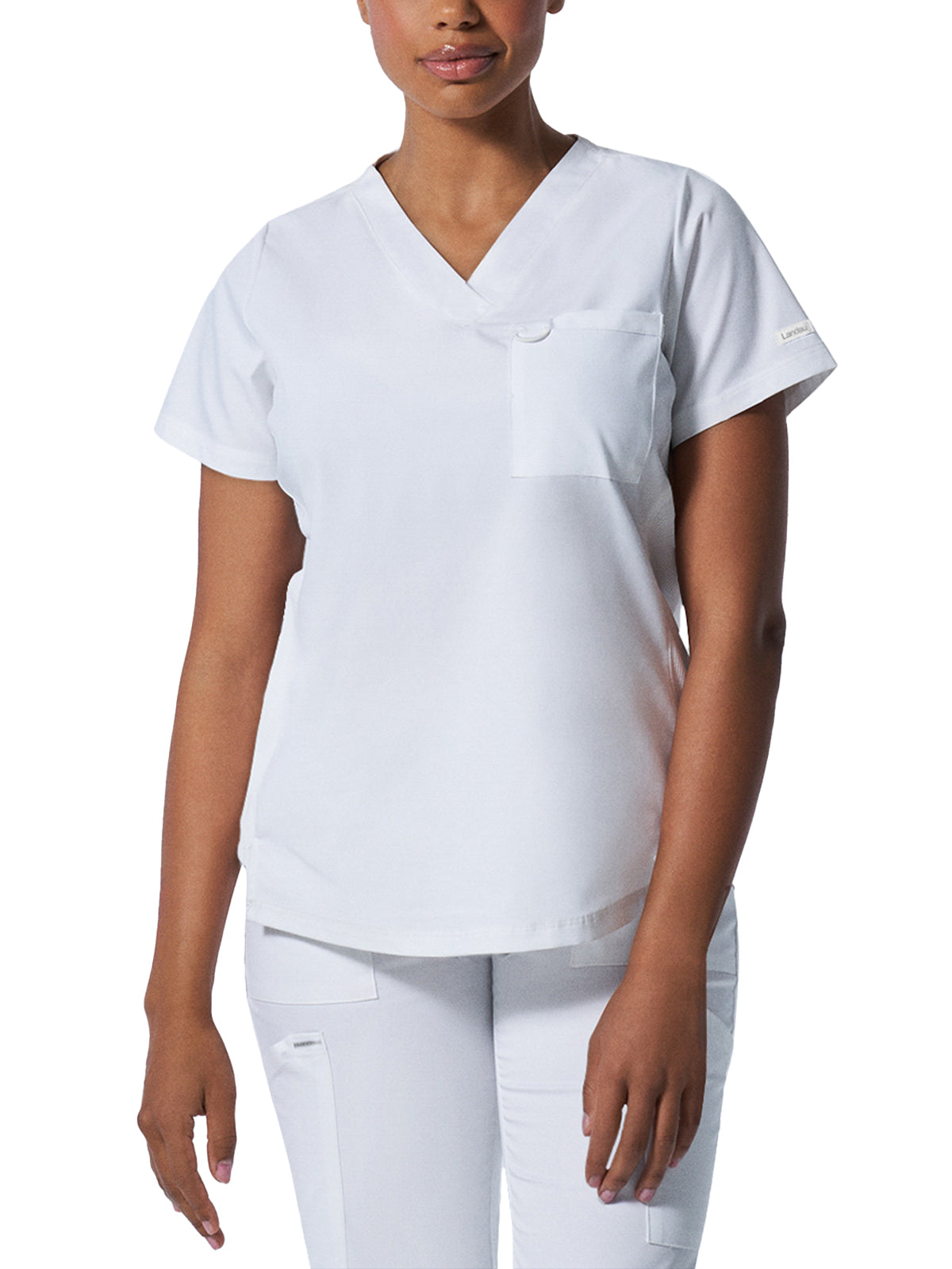Women's Two-Pocket Back Princess Seamed V-Neck Top - LT107 - White