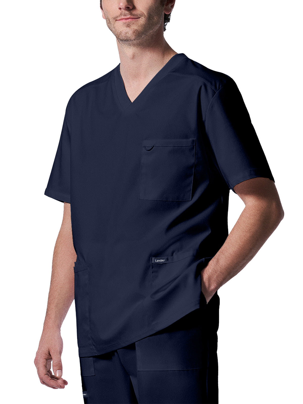 Men's Four-Pocket Back Yoke V-Neck Top - LT109 - True Navy