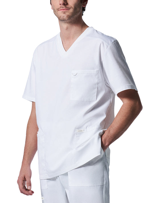 Men's Four-Pocket Back Yoke V-Neck Top - LT109 - White