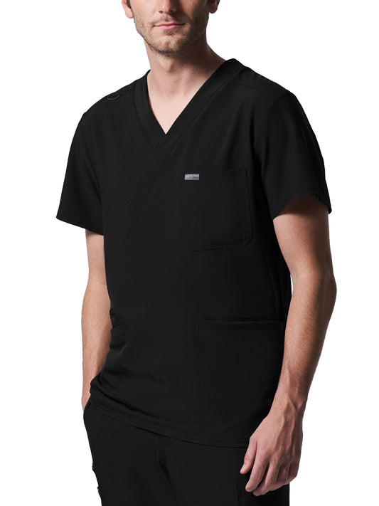 Men's Four-Pocket Back Yoke V-Neck Top - LT110 - Black