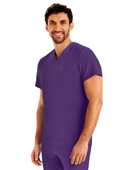 Men's Four-Pocket Back Yoke V-Neck Top - LT110 - Eggplant