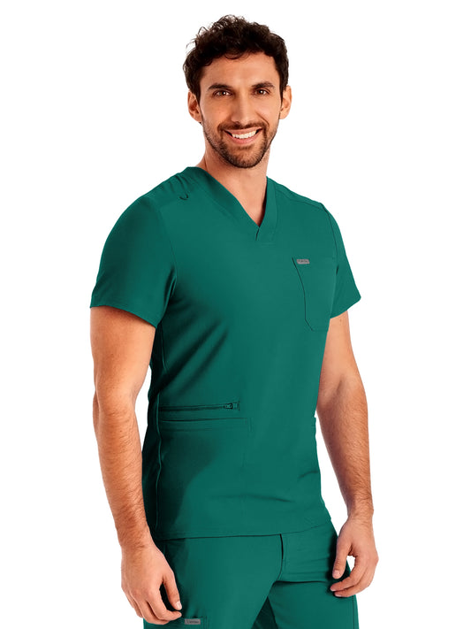 Men's Four-Pocket Back Yoke V-Neck Top - LT110 - Hunter