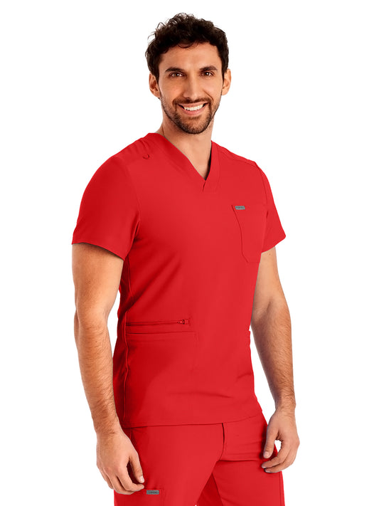 Men's Four-Pocket Back Yoke V-Neck Top - LT110 - Red