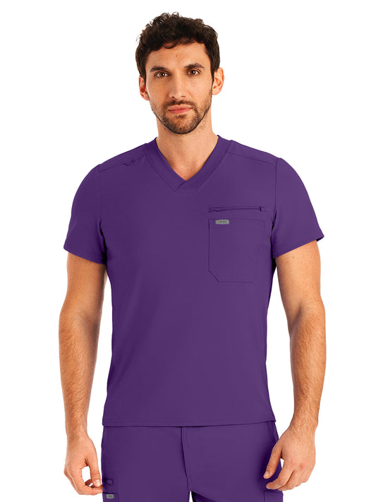 Men's Two-Pocket Tuckable V-Neck Top - LT111 - Eggplant