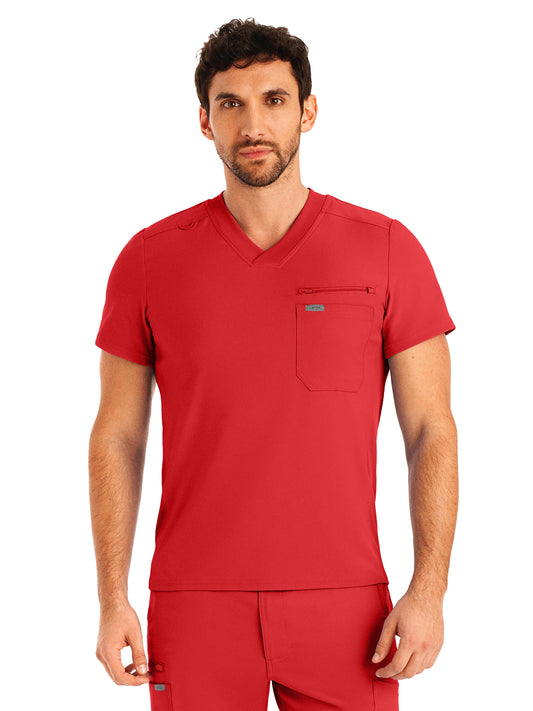 Men's Two-Pocket Tuckable V-Neck Top - LT111 - Red
