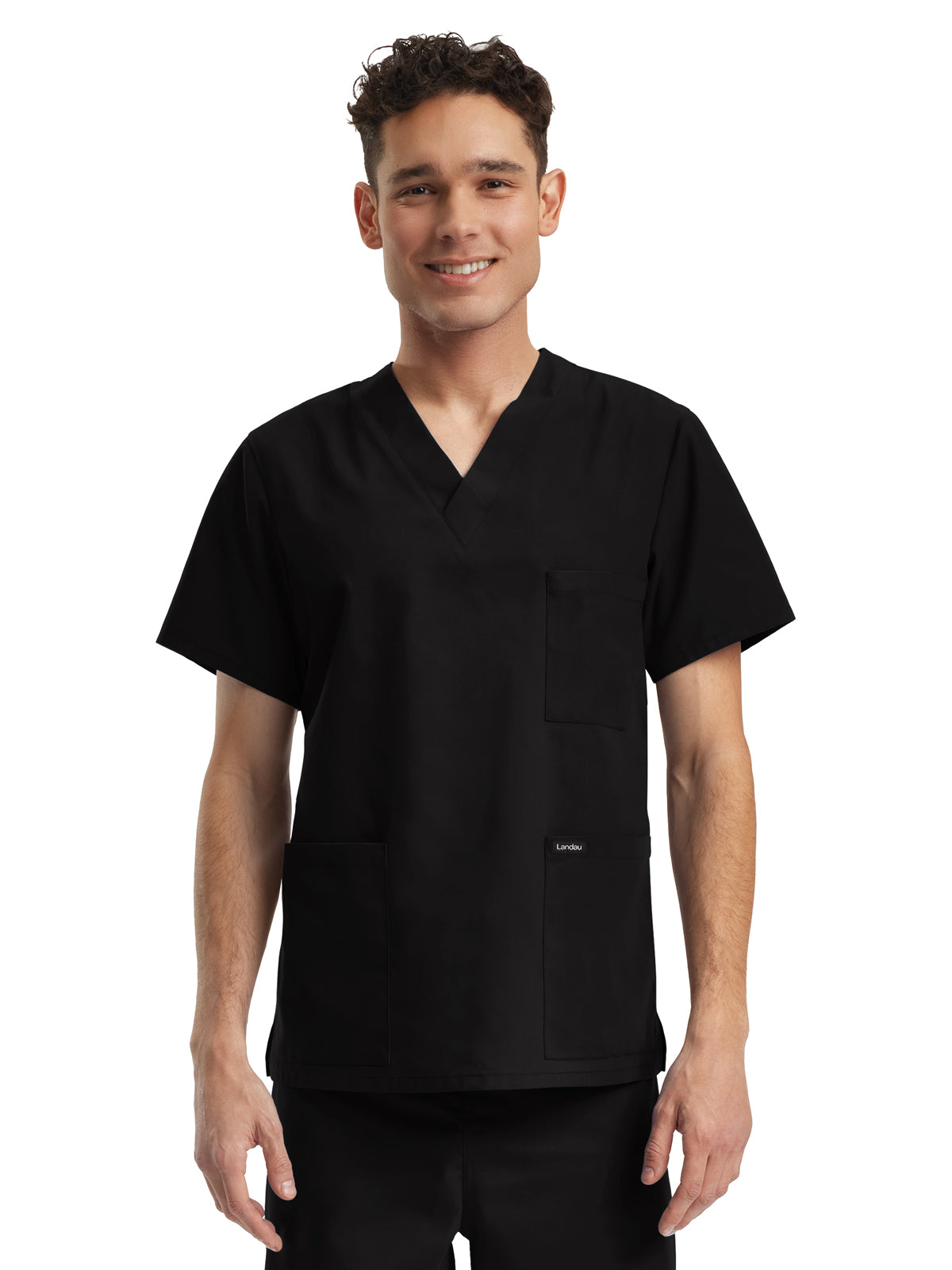 Unisex Three-Pocket V-Neck Top - LT121 - Black